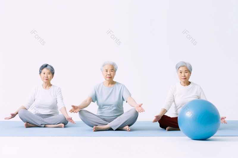 老年人白底女人女性健身减肥瑜伽冥想热身健康养生摄影,高清,摄影图,摄影图片,图片大全,摄影图免费下载